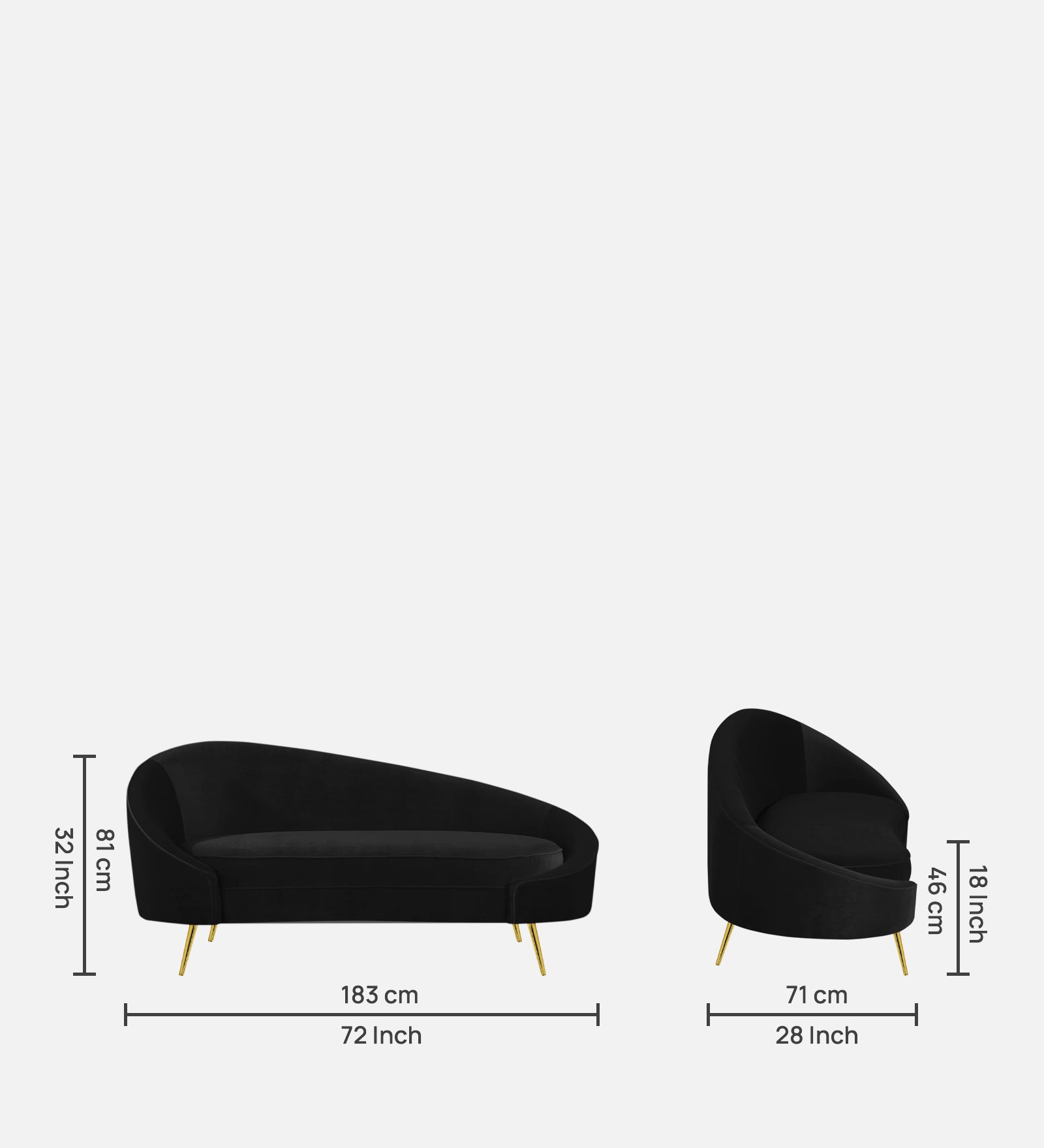 Cely Velvet RHS Chaise Lounger In Adam Black Colour - Febonic Living