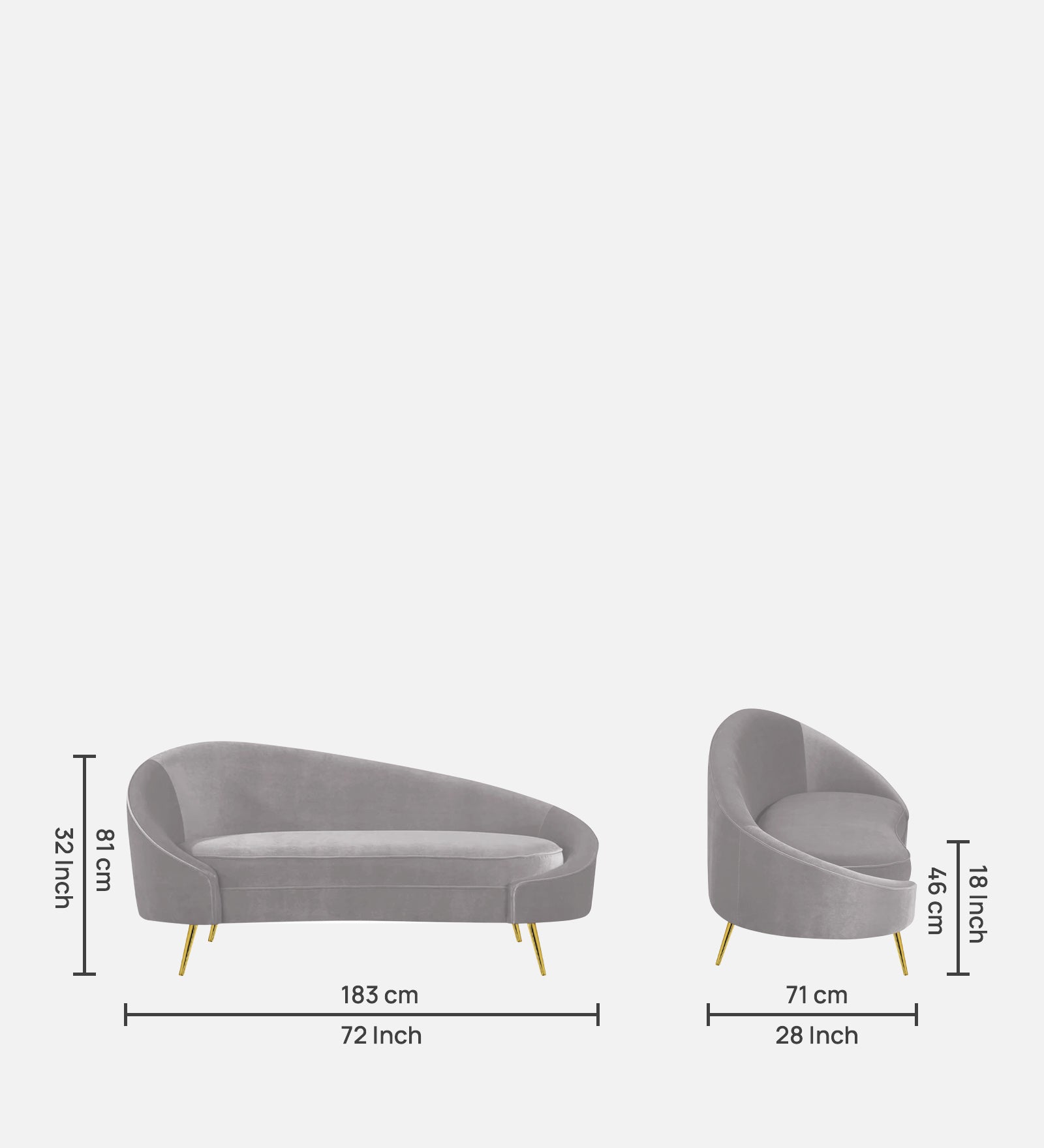 Cely Velvet RHS Chaise Lounger In Concrete Grey Colour - Febonic Living