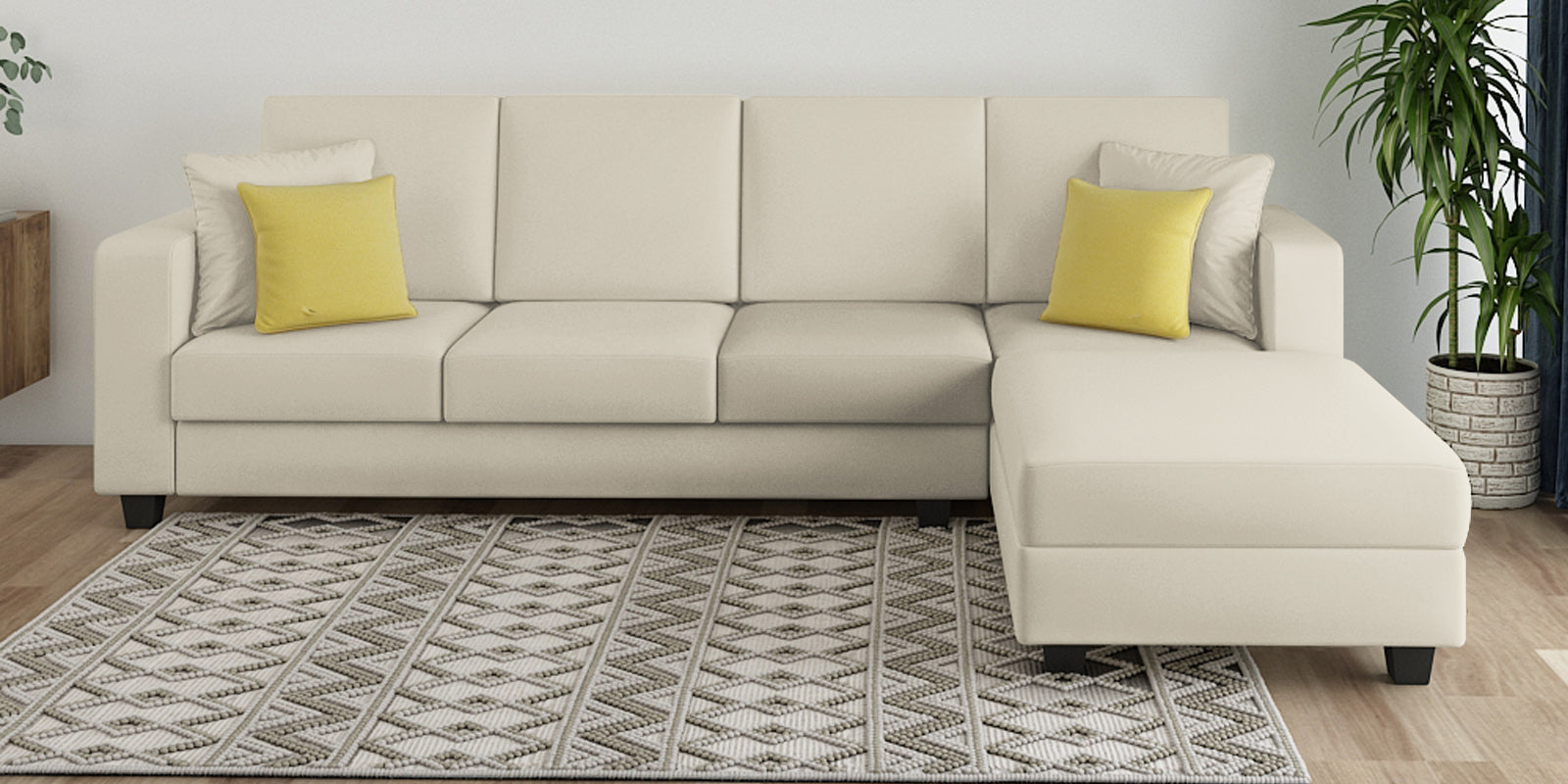 Nabi Fabric LHS Sectional Sofa (3+Lounger) In Ivory cream Colour - Febonic Living