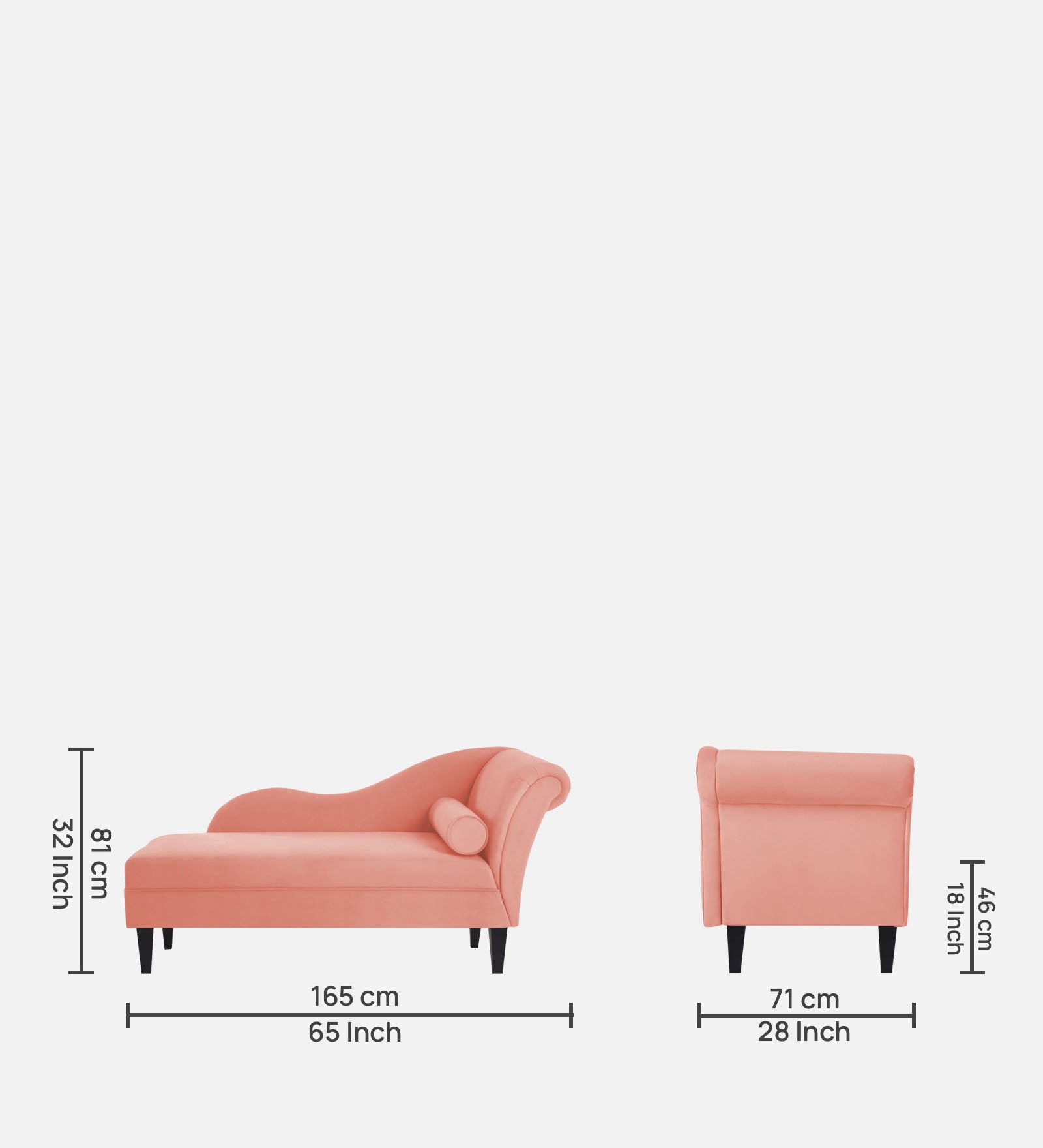 Rana Velvet LHS Chaise Lounger In Blush Pink Colour - Febonic Living