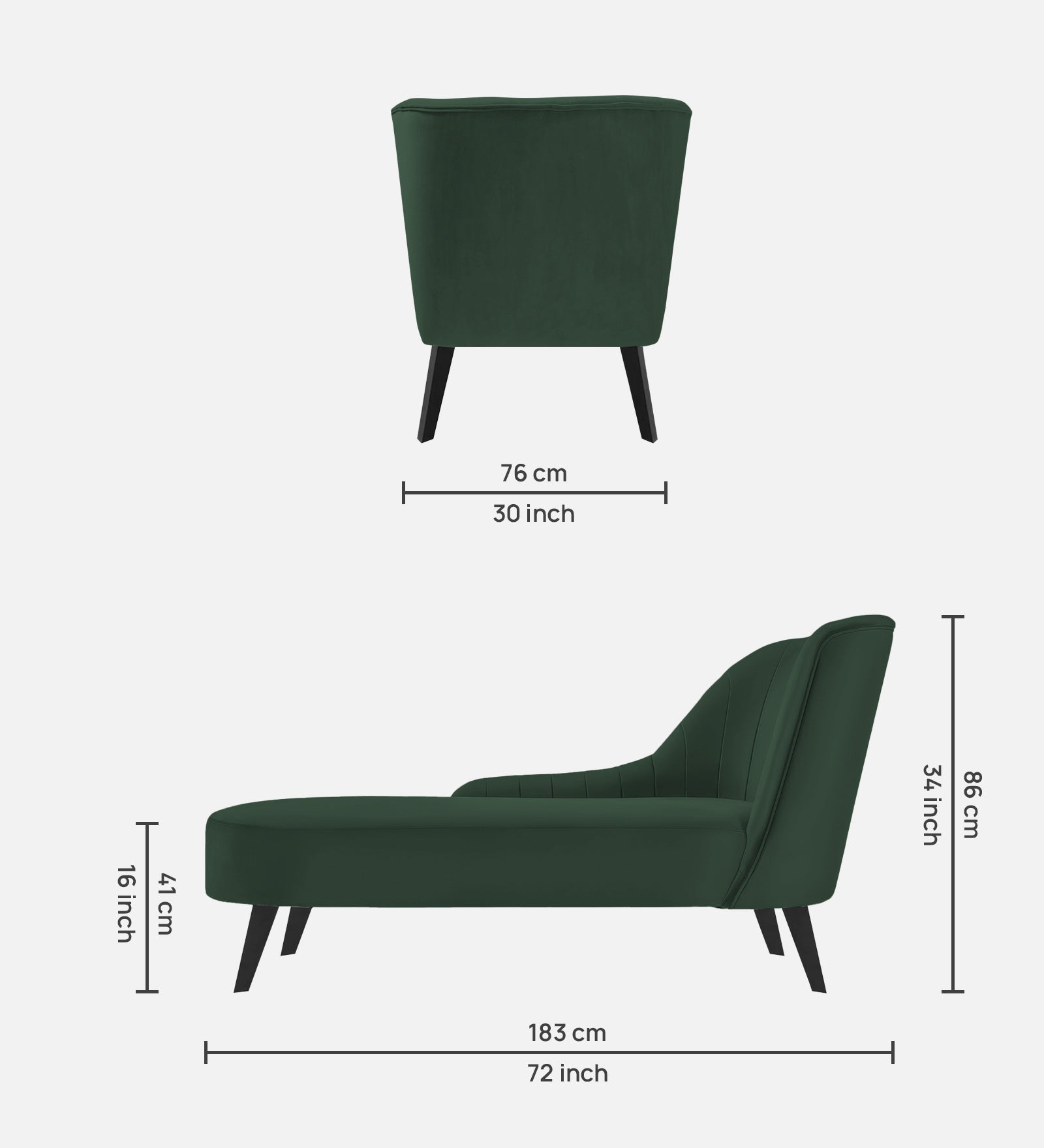 Flora Velvet LHS Chaise Lounger In Amazon Green Colour - Febonic Living