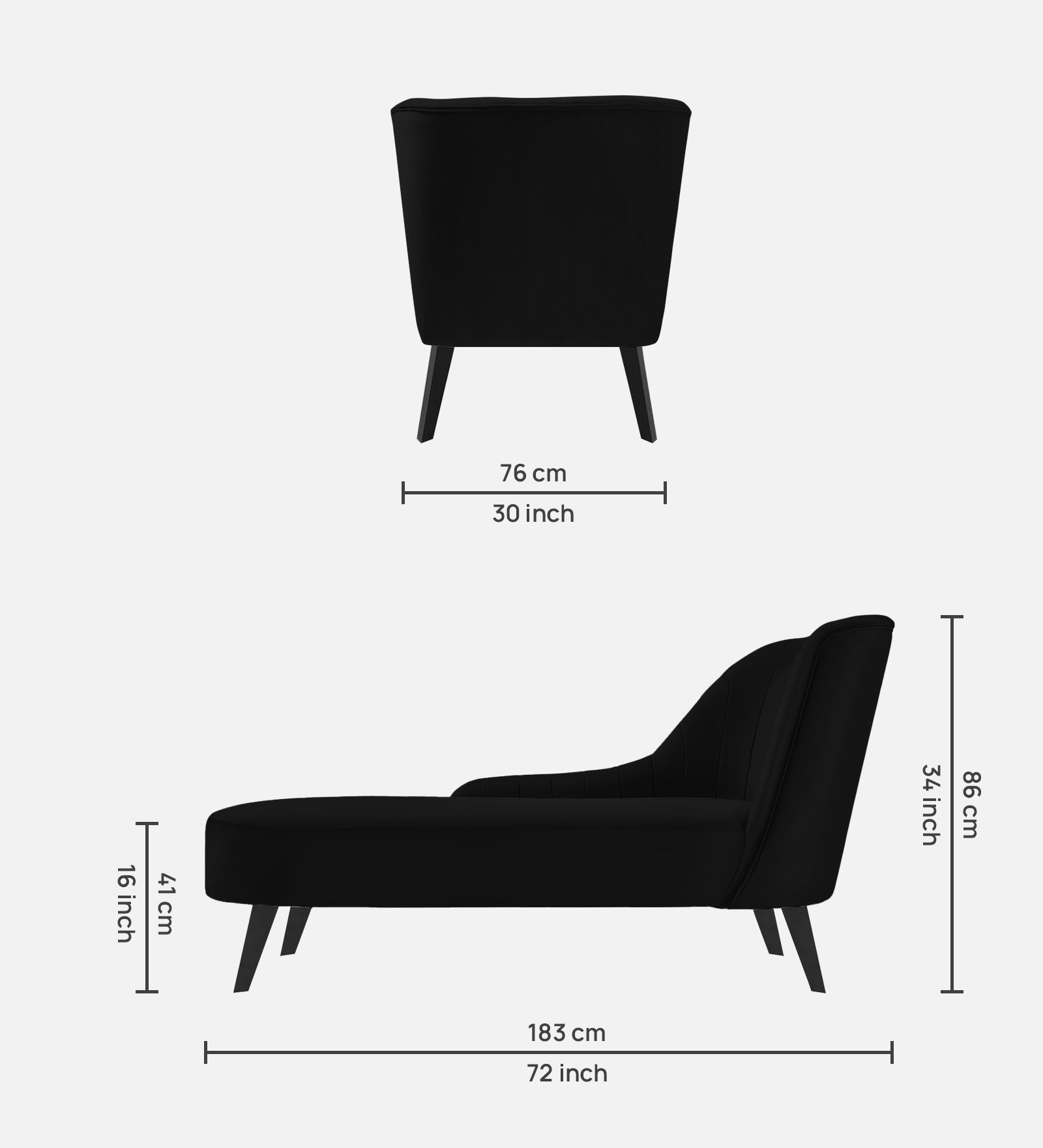 Flora Velvet LHS Chaise Lounger In Adam Black Colour - Febonic Living