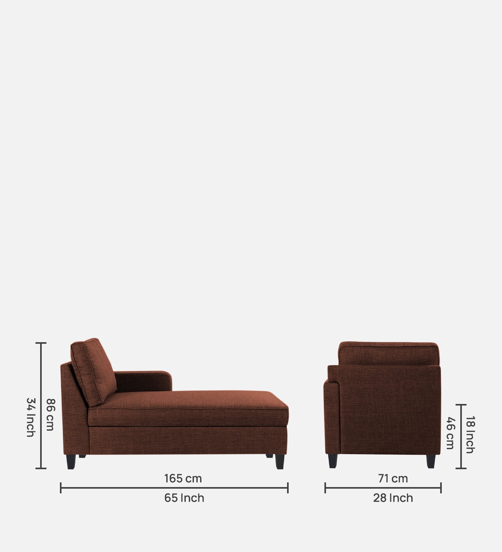 Harry Fabric RHS Chaise Lounger In Coffee Brown Colour - Febonic Living