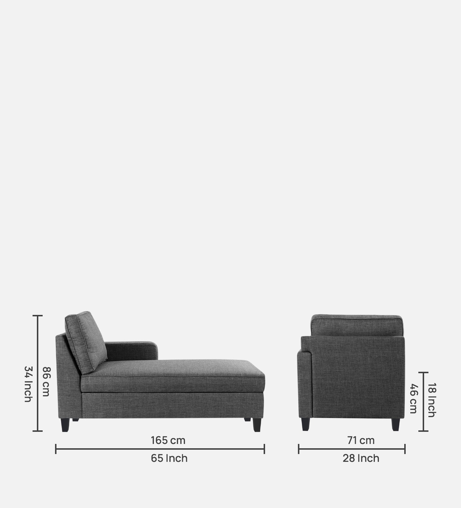 Harry Fabric RHS Chaise Lounger In Charcoal Grey Colour - Febonic Living