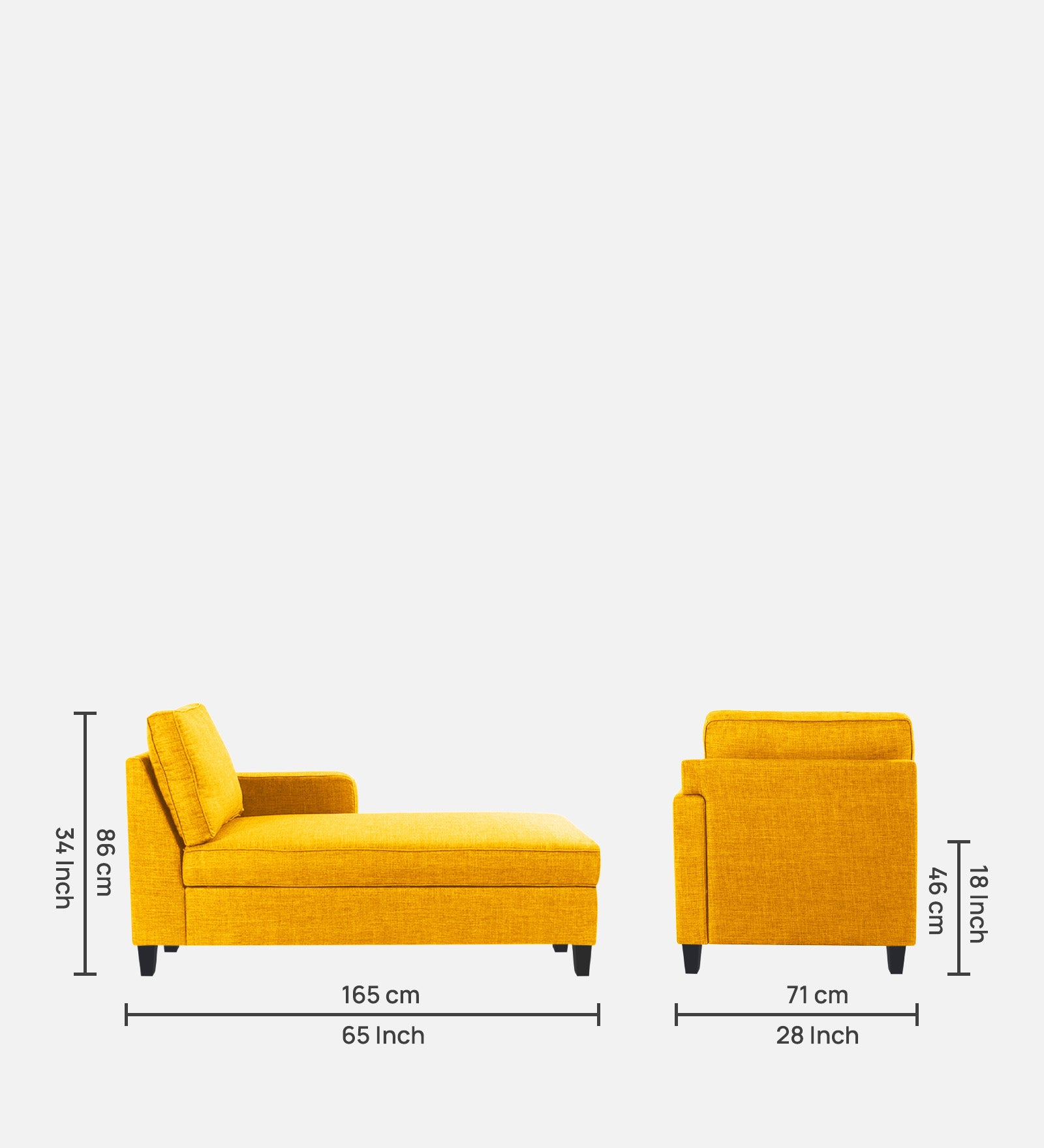 Harry Fabric RHS Chaise Lounger In Bold Yellow Colour - Febonic Living