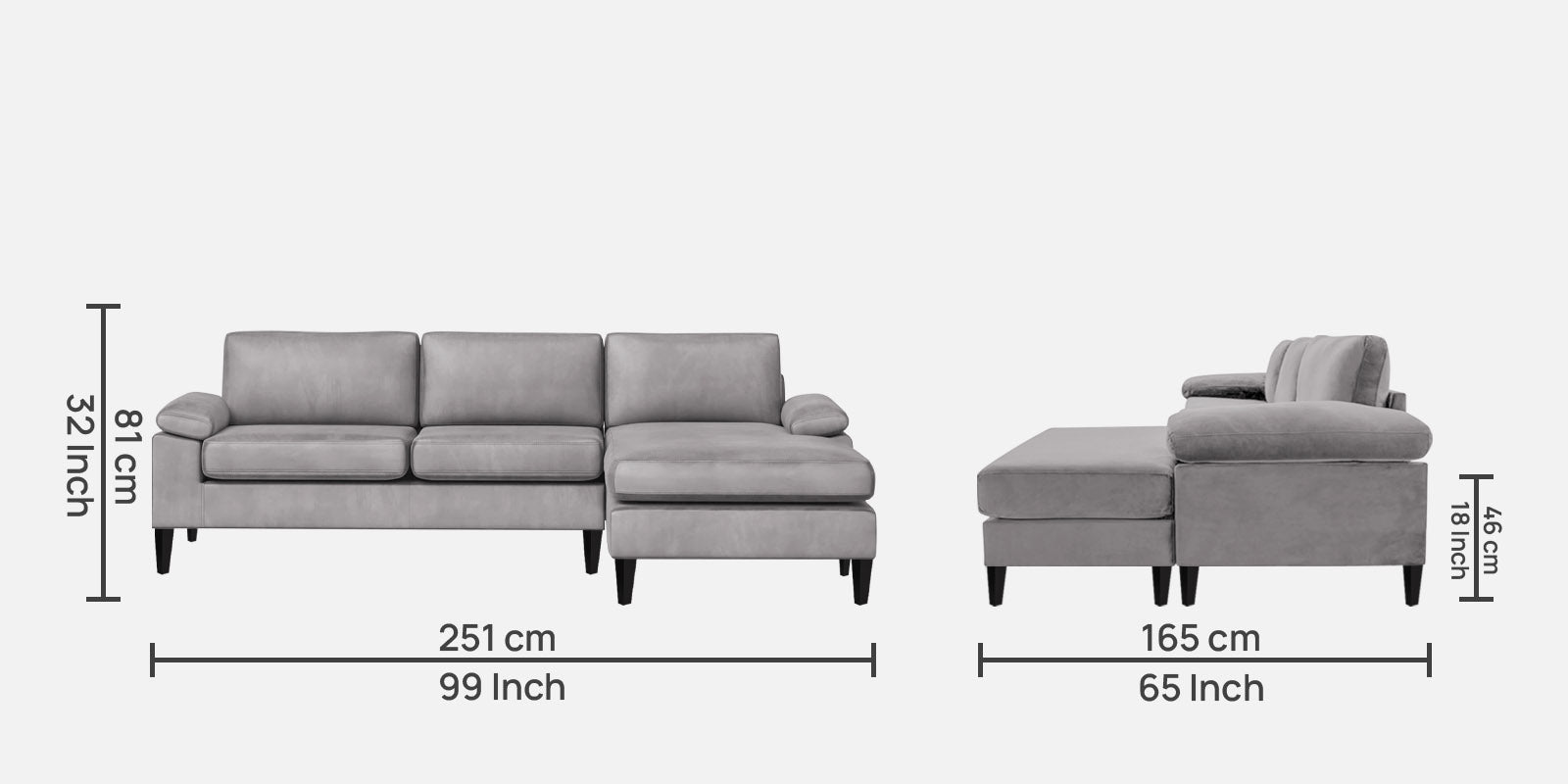 Vegas Velvet LHS Sectional Sofa (3+Lounger) In Concrete Grey Colour - Febonic Living