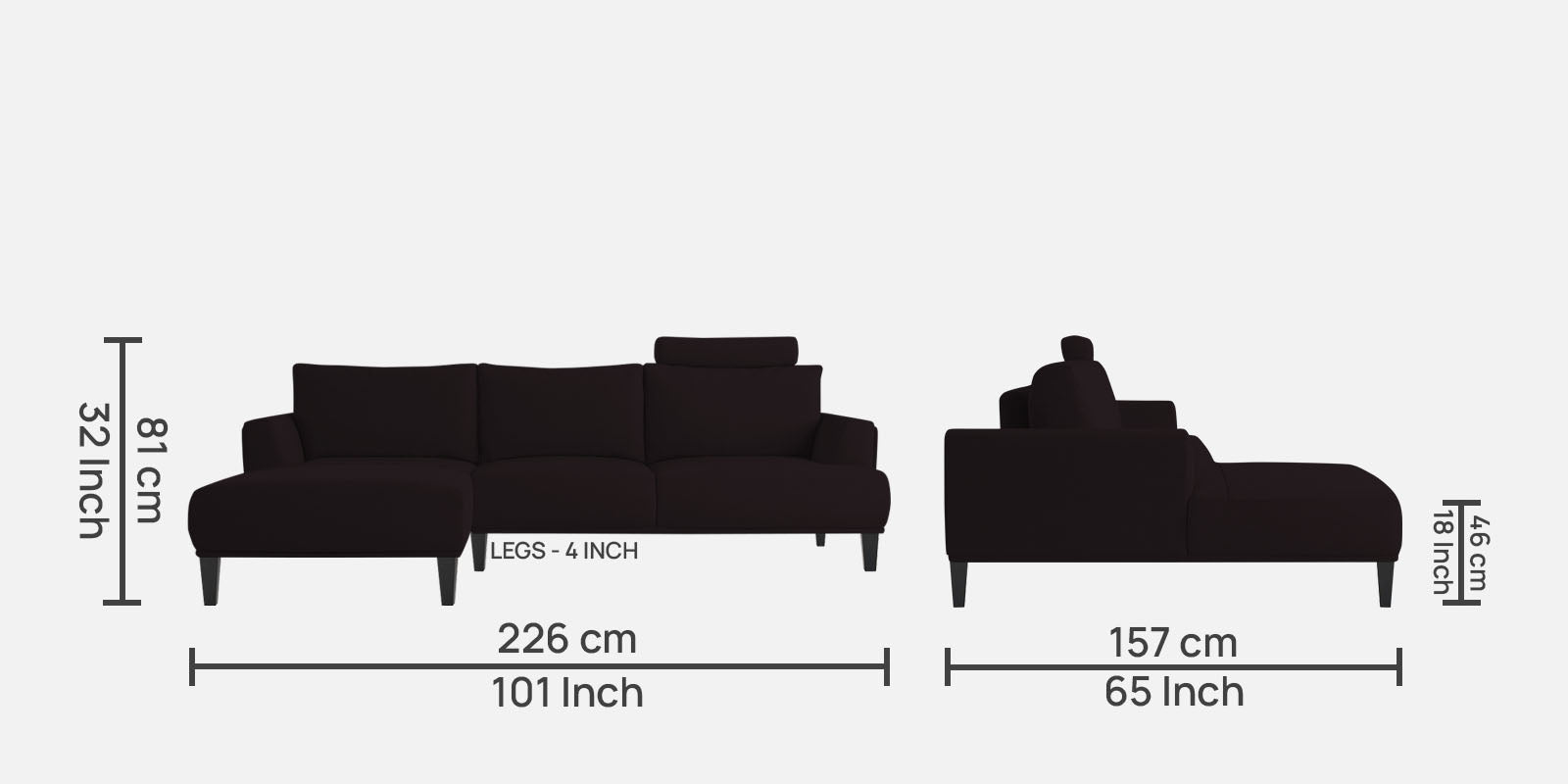 Como Fabric RHS Sectional Sofa (3+Lounger) In Cara Brown Colour