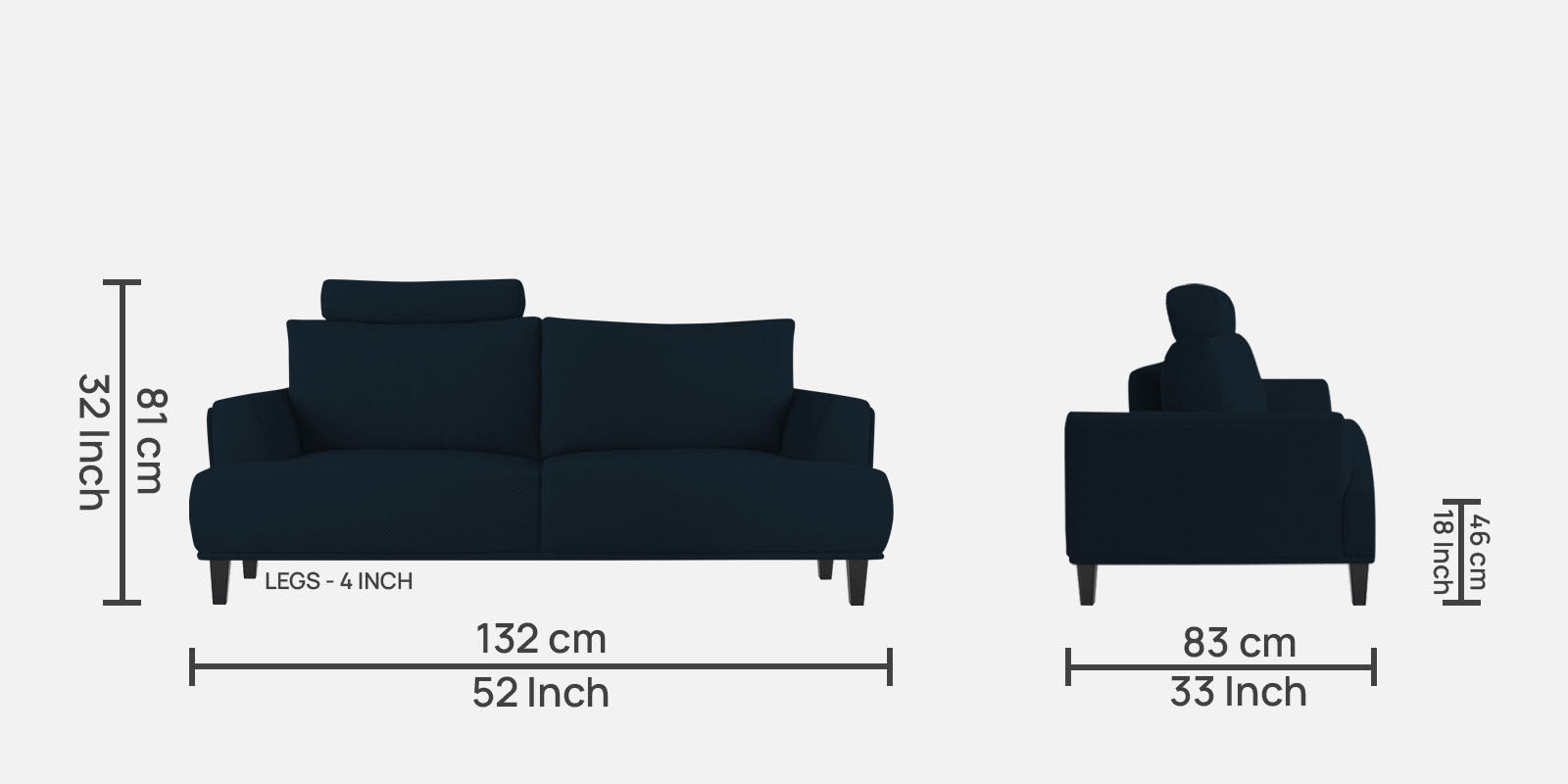 Como Fabric 2 Seater Sofa In Denim Blue Colour - Febonic Living