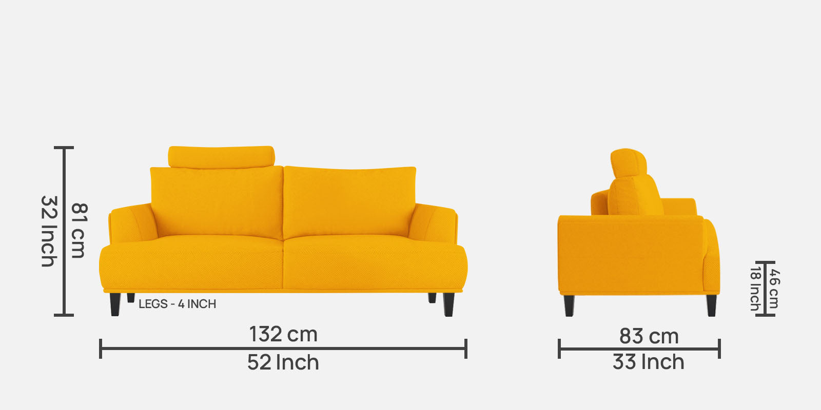 Como Fabric 2 Seater Sofa In Bold Yellow Colour - Febonic Living