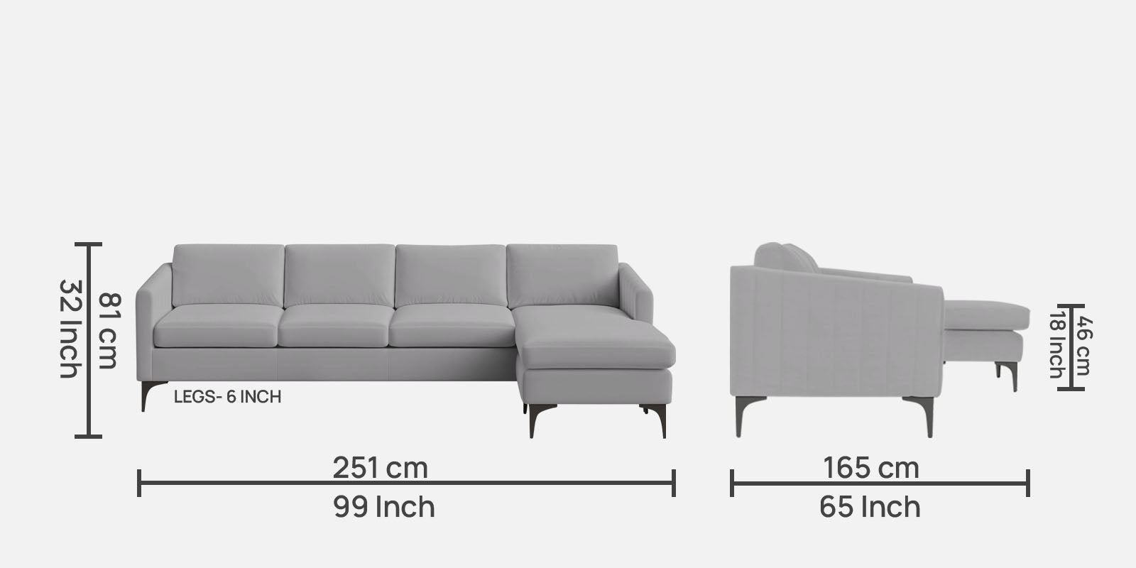 Haru Fabric LHS Sectional Sofa (3+Lounger) In Concrete Grey Colour - Febonic Living