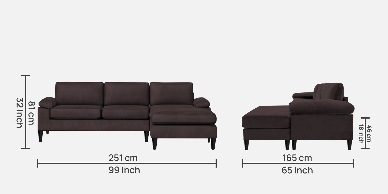 Vegas Velvet LHS Sectional Sofa (3+Lounger) In Mocha Brown Colour - Febonic Living