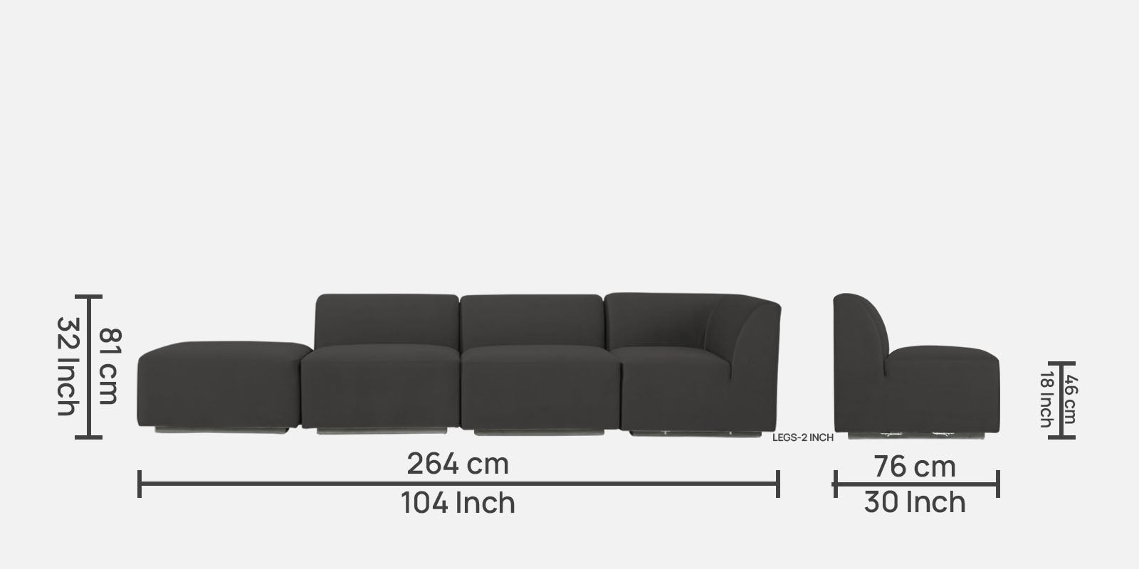 Bufa Velvet LHS Sectional Sofa In Hory Grey Colour With Ottoman - Febonic Living