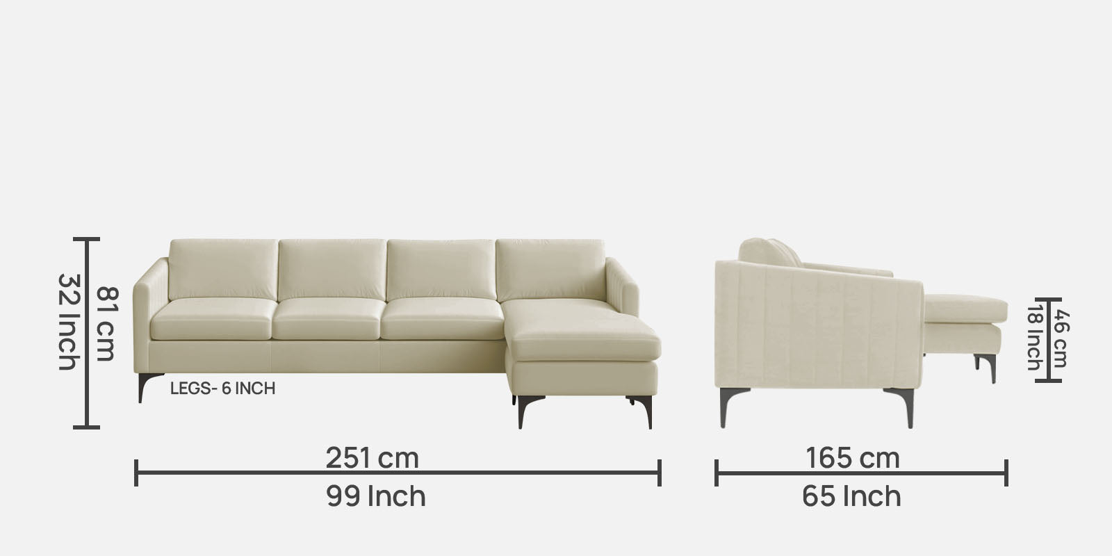 Haru Fabric LHS Sectional Sofa (3+Lounger) In Warm White Colour - Febonic Living