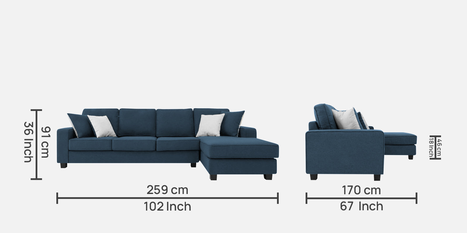 Ladybug Fabric LHS Sectional Sofa (3+Lounger) In Light Blue Colour - Febonic Living