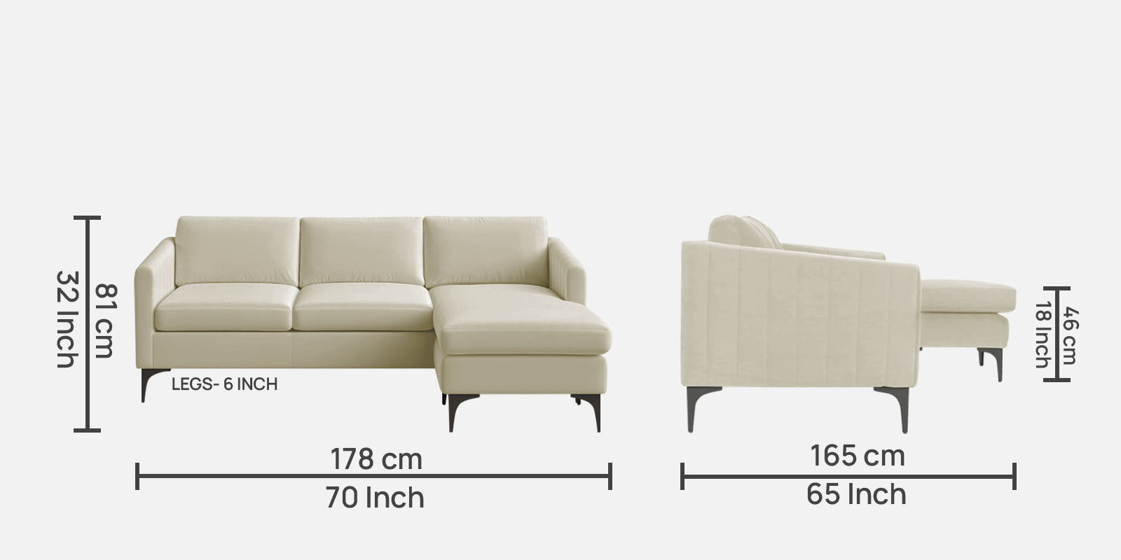 Haru Fabric LHS Sectional Sofa (2+Lounger) In Warm White Colour - Febonic Living
