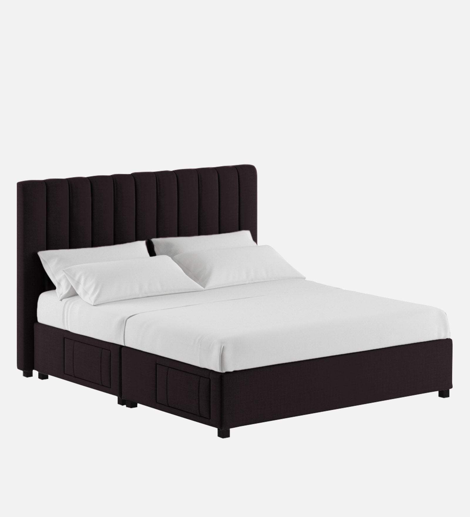 Nivi Fabric Upholstered King Size Bed In Cara Brown Colour With Drawer Storage - Febonic Living