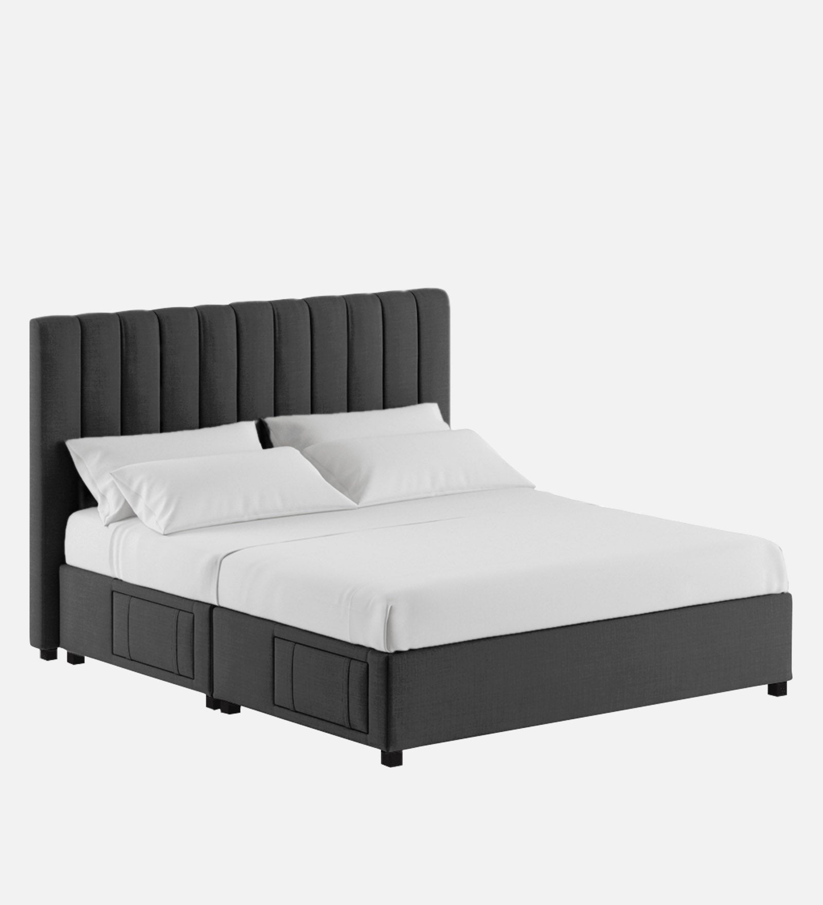 Nivi Fabric Upholstered Queen Size Bed In Charcoal Grey Colour With Drawer Storage - Febonic Living