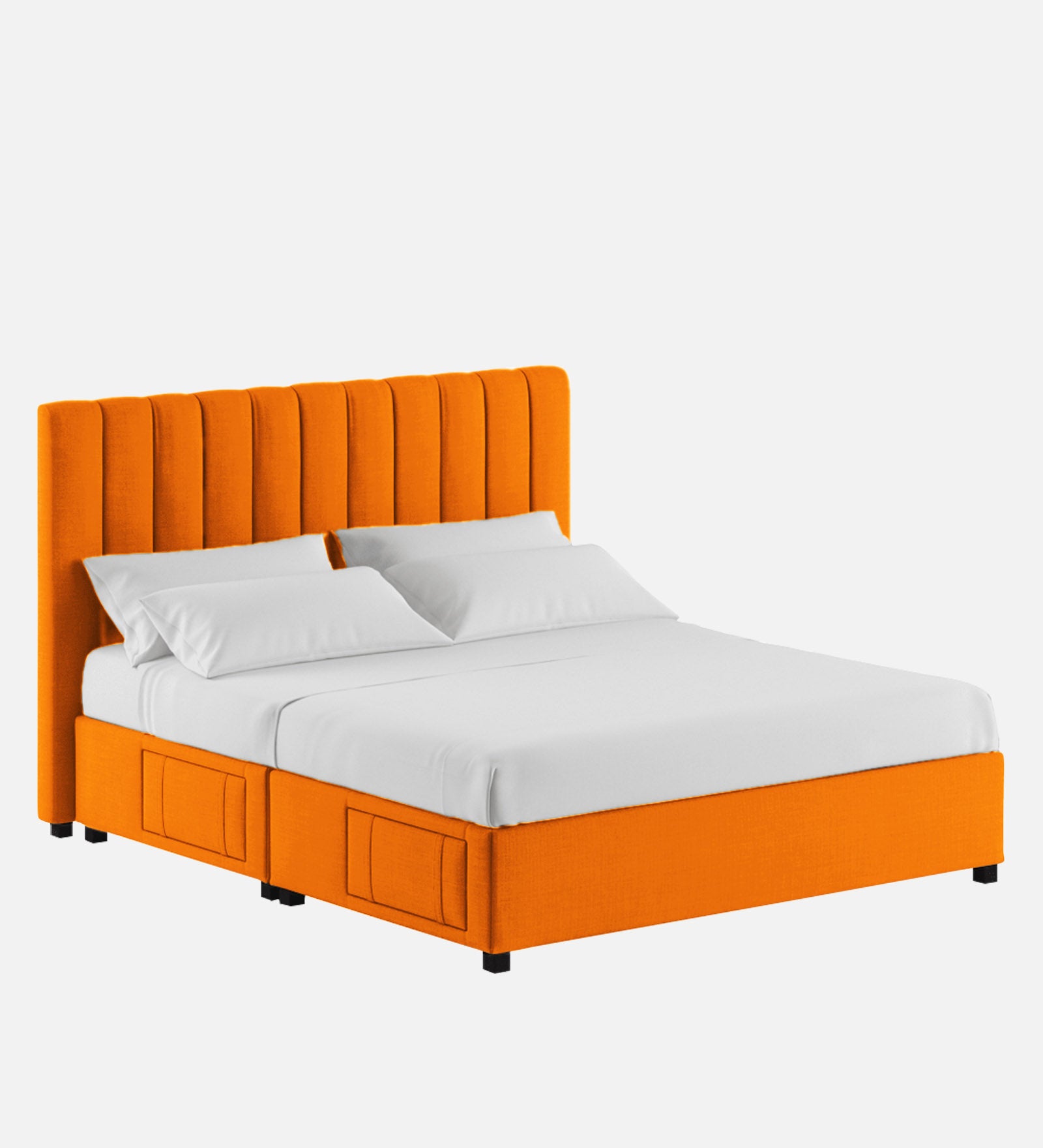 Nivi Fabric Upholstered Queen Size Bed In Vivid Orange Colour With Drawer Storage - Febonic Living