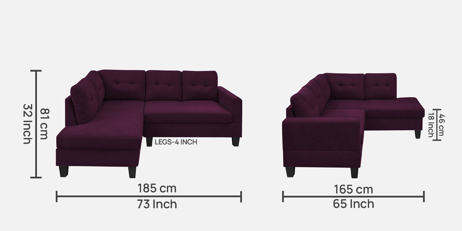 Thomas Fabric RHS Sectional Sofa (2+Lounger) In Greek Purple Colour