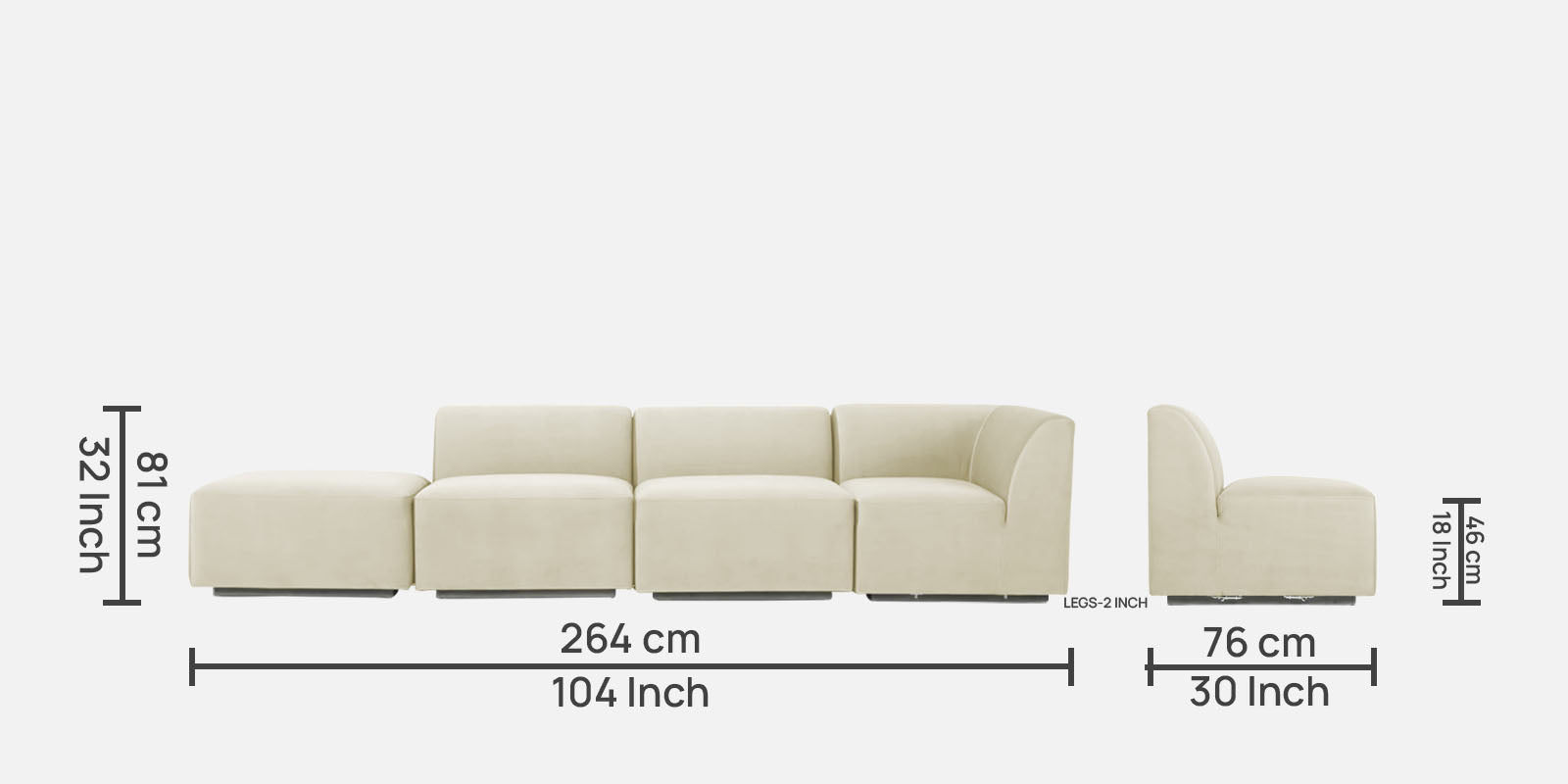 Bufa Velvet LHS Sectional Sofa In Warm White Colour With Ottoman - Febonic Living