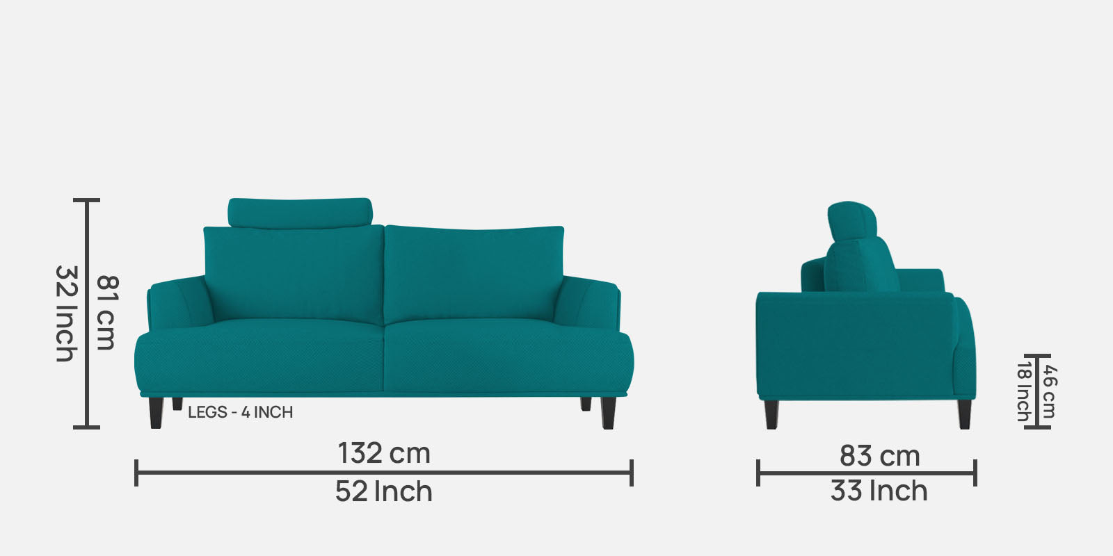 Como Fabric 2 Seater Sofa in Sea Green Colour