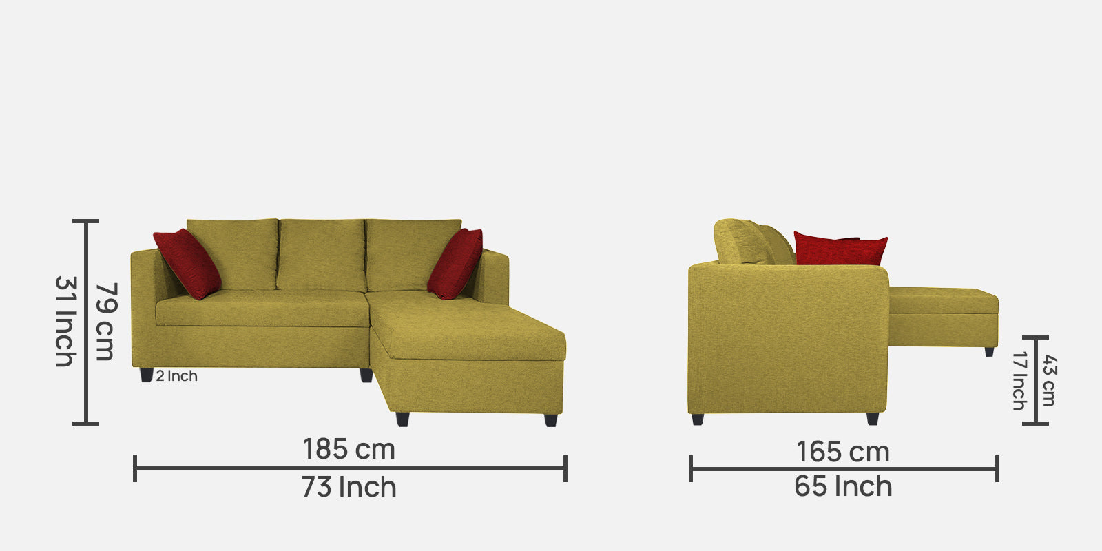 Nebula Fabric LHS Sectional Sofa (2+Lounger) In Parrot Green Colour - Febonic Living