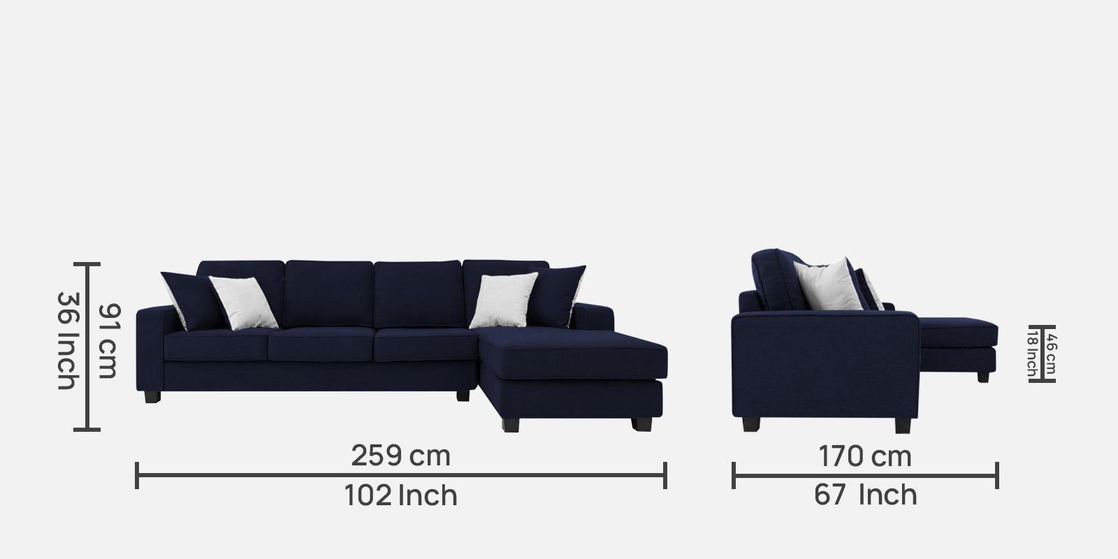 Ladybug Fabric LHS Sectional Sofa (3+Lounger) In Royal Blue Colour - Febonic Living
