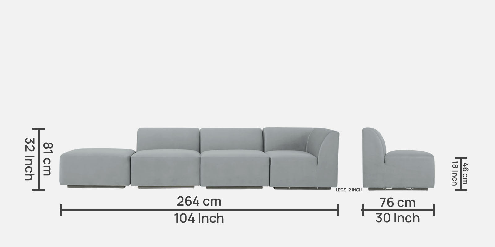 Bufa Velvet LHS Sectional Sofa In Pearl grey Colour With Ottoman - Febonic Living