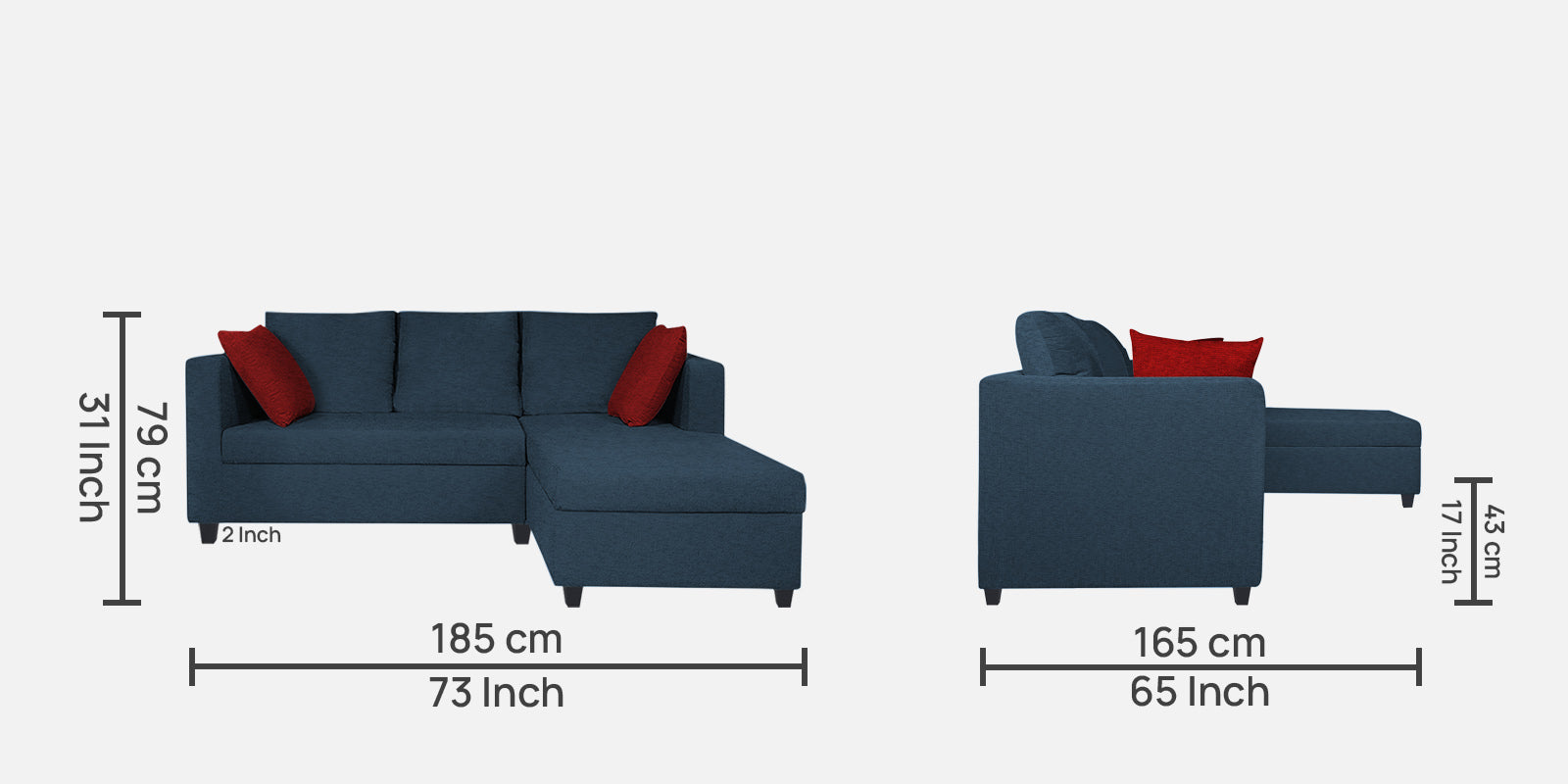 Nebula Fabric LHS Sectional Sofa (2+Lounger) In Light Blue Colour - Febonic Living