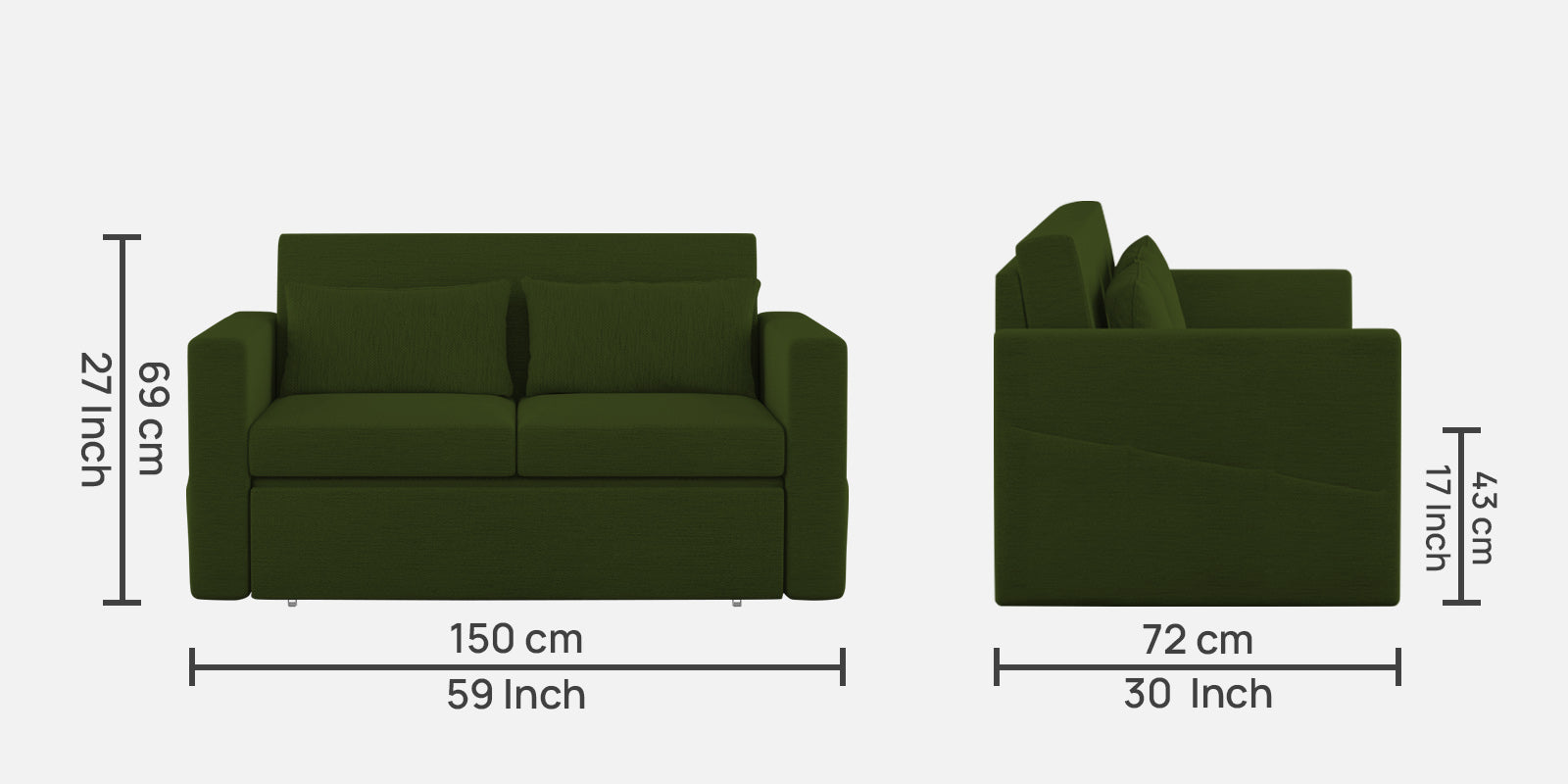 River Fabric 2 Seater Pull Out Sofa Cum Bed In Olive Green Colour - Febonic Living