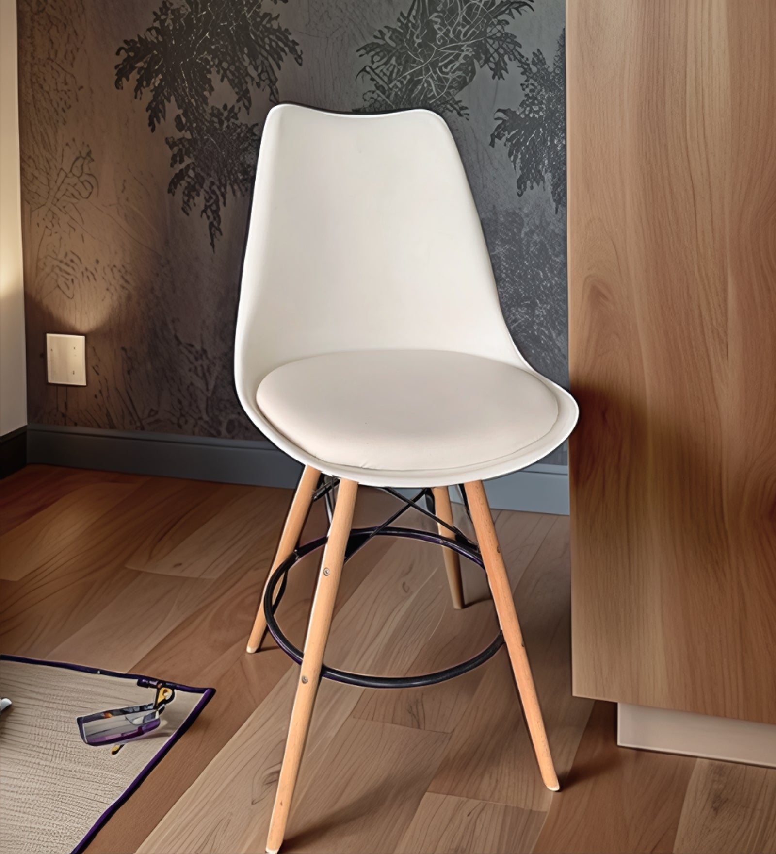 Retro Plastic Bar Chair In Cream White Colour With Leather Finish - Febonic Living