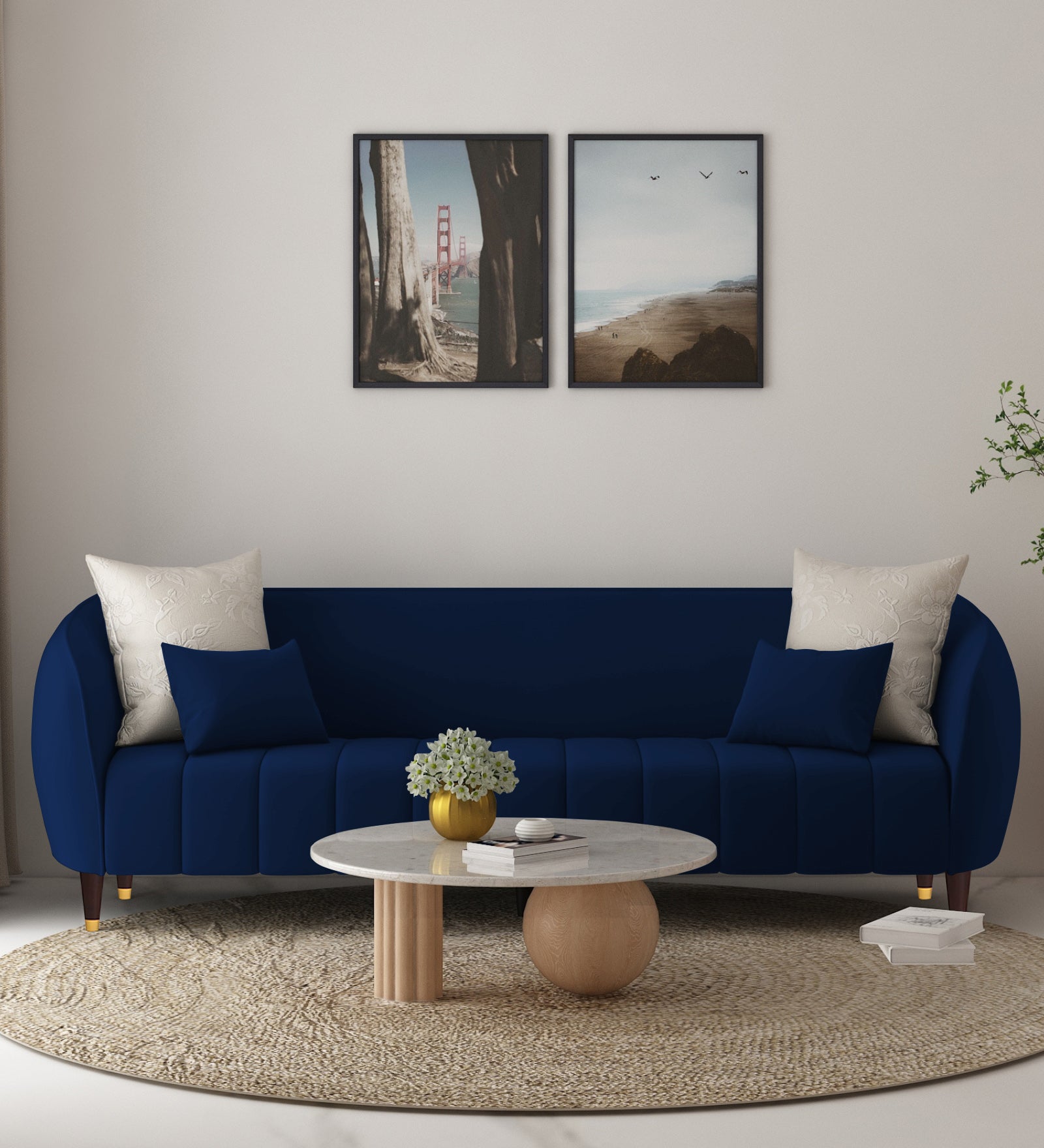 Hairo Velvet 3 Seater Sofa In Imperial Blue Colour - Febonic Living