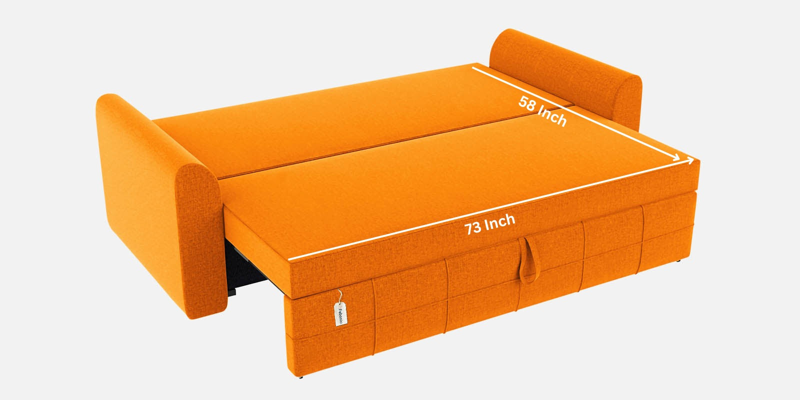Ines Velvet 3 Seater Pull Out Sofa Cum Bed In Vivid Orange Colour With Storage - Febonic Living