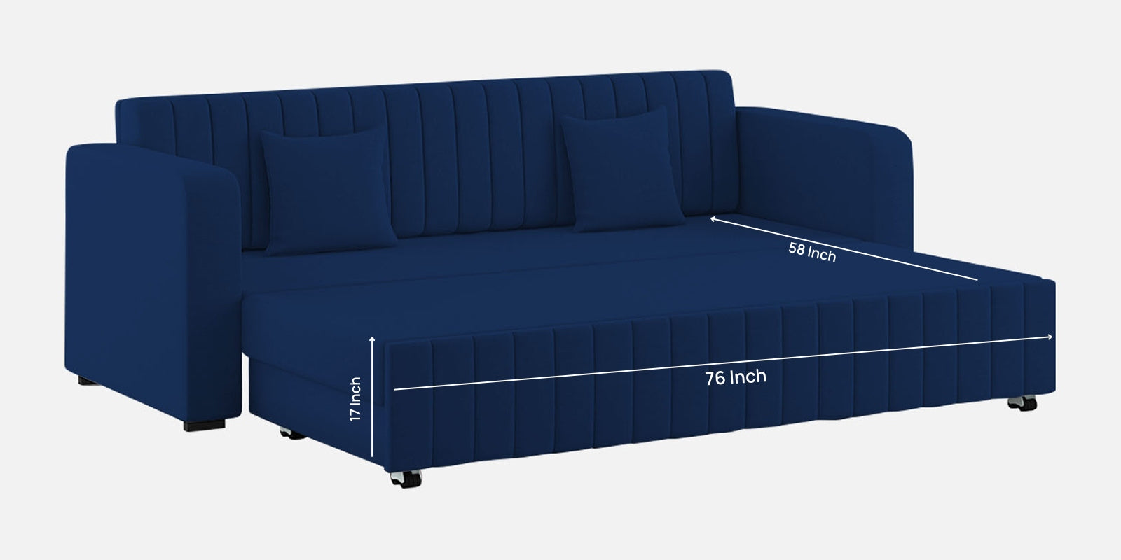 Calra Fabric 3 Seater Pull Out Sofa Cum Bed In Royal Blue Colour With Storage - Febonic Living