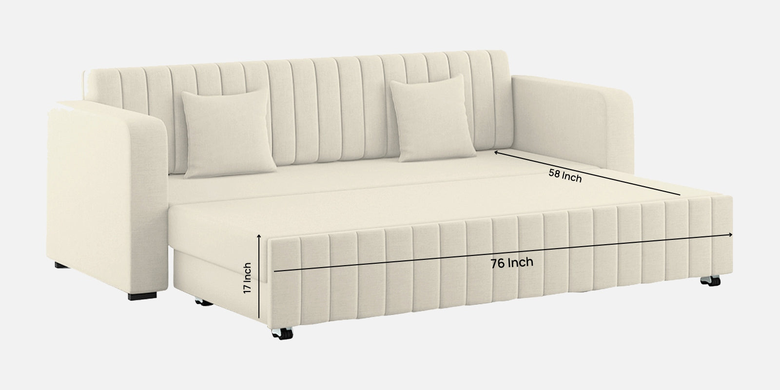 Calra Fabric 3 Seater Pull Out Sofa Cum Bed In Ivory Cream Colour With Storage - Febonic Living