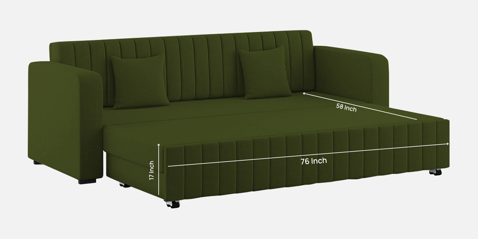 Calra Fabric 3 Seater Pull Out Sofa Cum Bed In Olive green Colour With Storage - Febonic Living