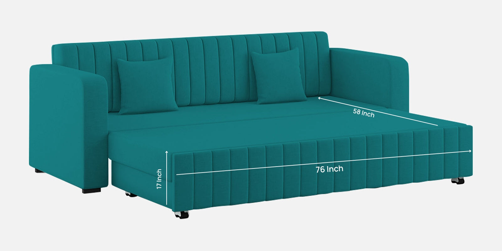 Calra Fabric 3 Seater Pull Out Sofa Cum Bed In Sea Green Colour With Storage - Febonic Living