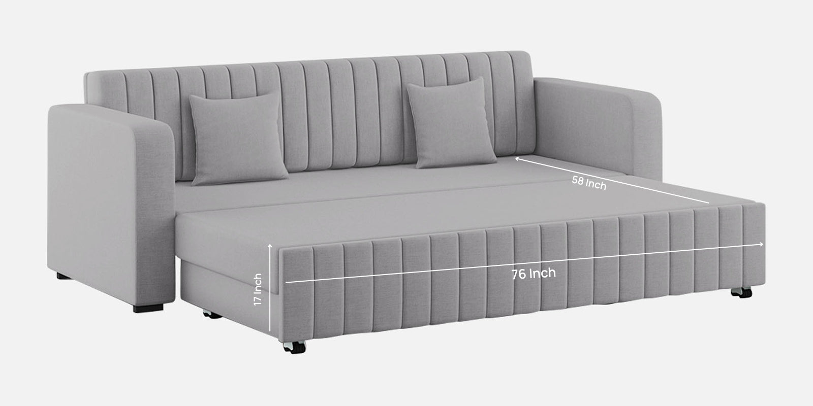 Calra Fabric 3 Seater Pull Out Sofa Cum Bed In Lit Grey Colour With Storage - Febonic Living