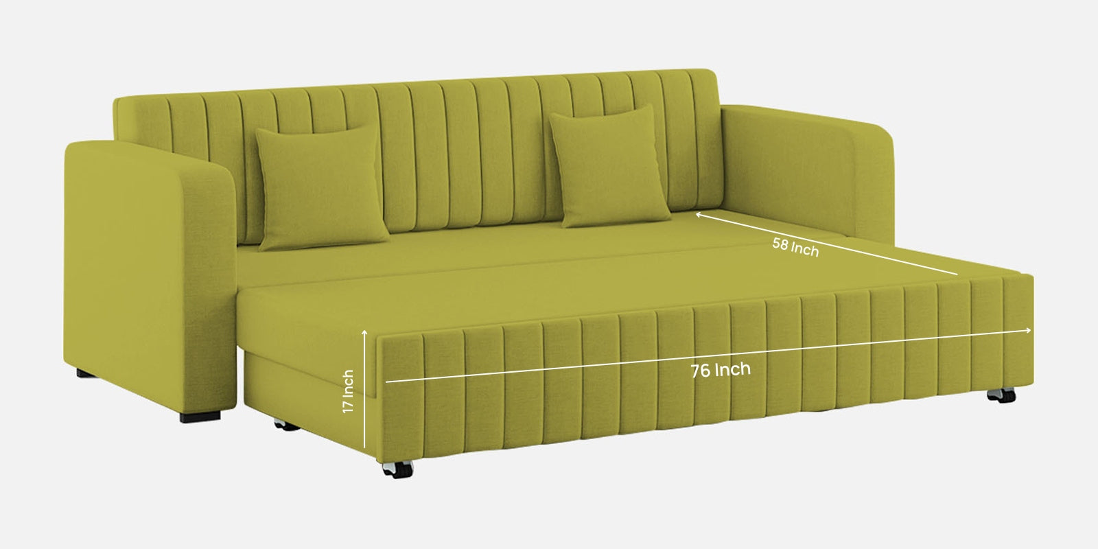Calra Fabric 3 Seater Pull Out Sofa Cum Bed In Parrot Green Colour With Storage - Febonic Living