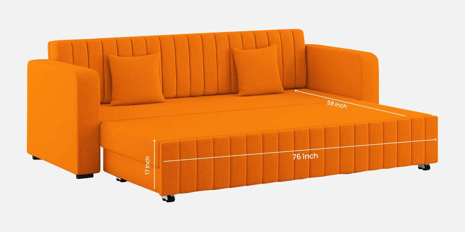 Calra Fabric 3 Seater Pull Out Sofa Cum Bed In Vivid Orange Colour With Storage - Febonic Living