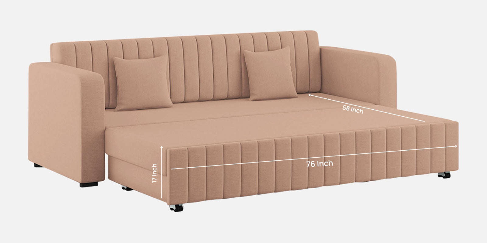 Calra Fabric 3 Seater Pull Out Sofa Cum Bed In Cosmic Beige Colour With Storage - Febonic Living