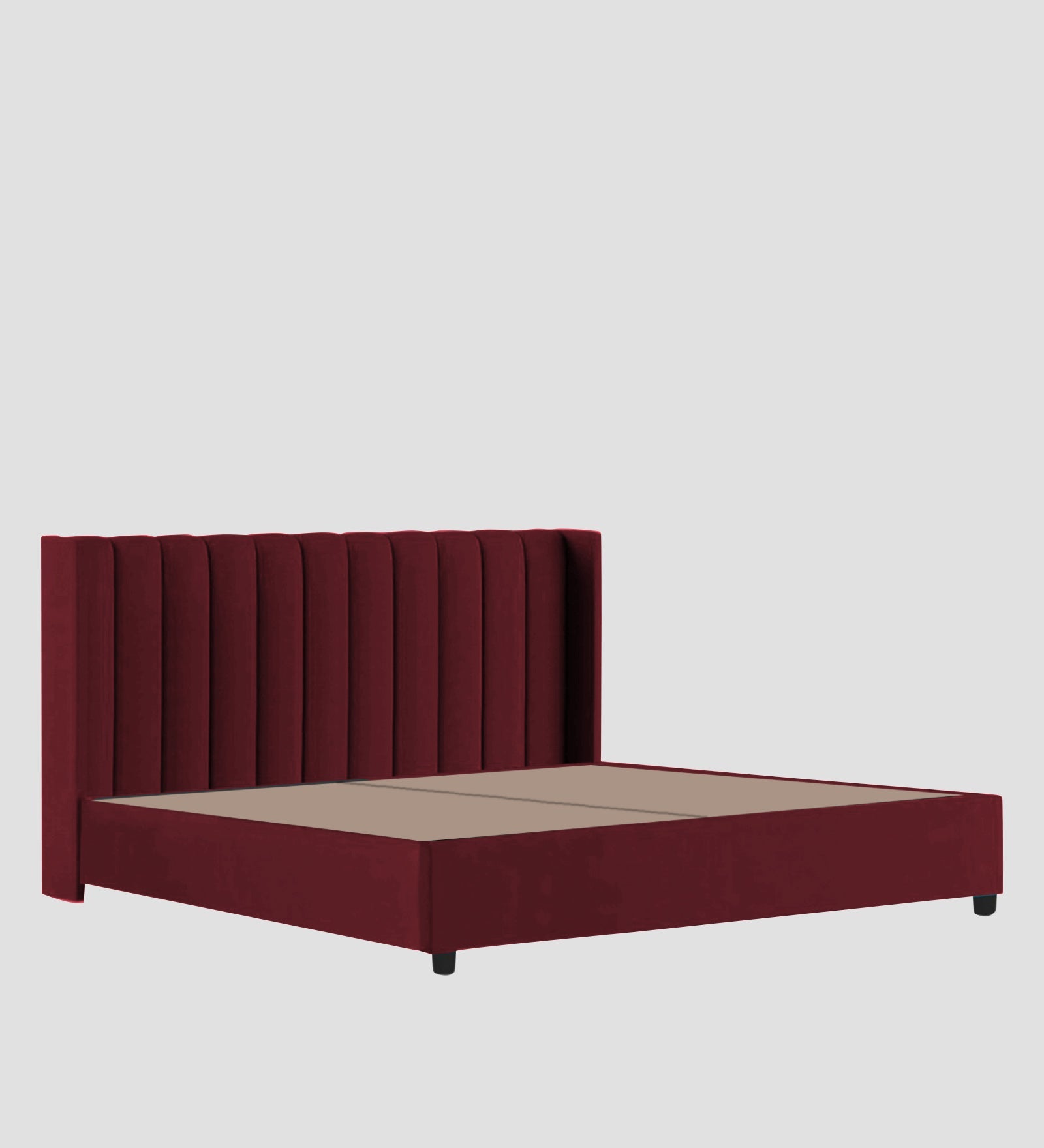 Colina Fabric Queen Size Bed In Blood Maroon Colour With Box Storage - Febonic Living