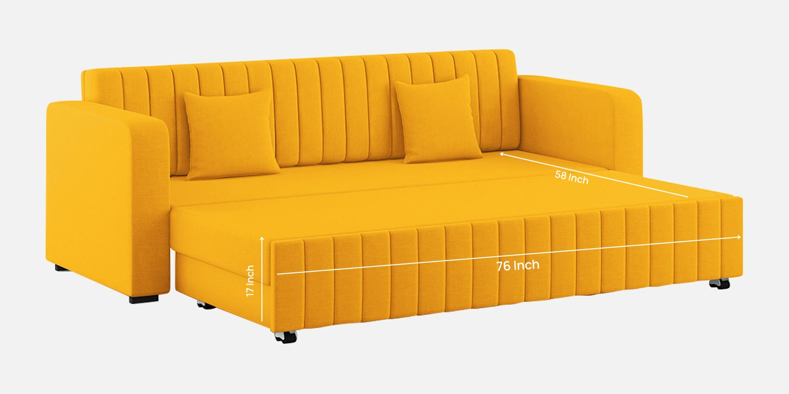 Calra Fabric 3 Seater Pull Out Sofa Cum Bed In Bold Yellow Colour With Storage - Febonic Living