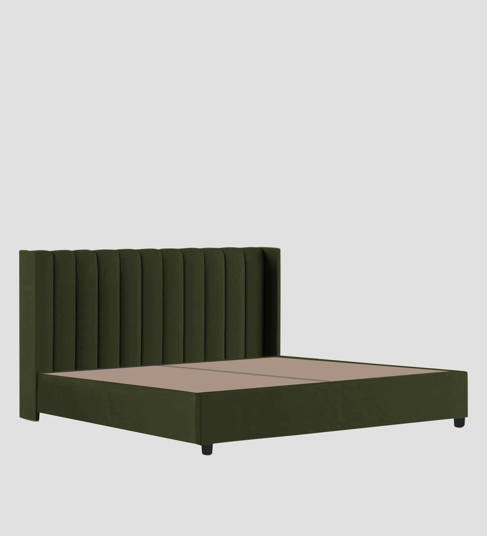 Colina Fabric Queen Size Bed In Olive Green Colour With Box Storage - Febonic Living