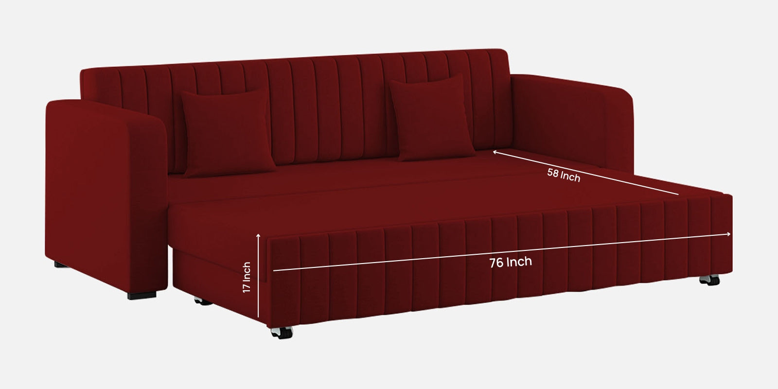 Calra Fabric 3 Seater Pull Out Sofa Cum Bed In Blood Maroon Colour With Storage - Febonic Living
