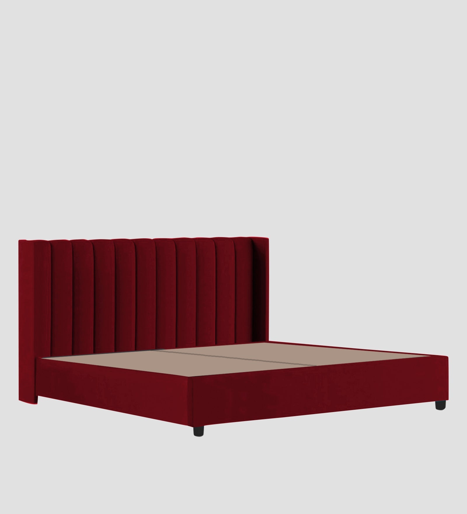 Colina Fabric Queen Size Bed In Ruby Red Colour With Box Storage - Febonic Living