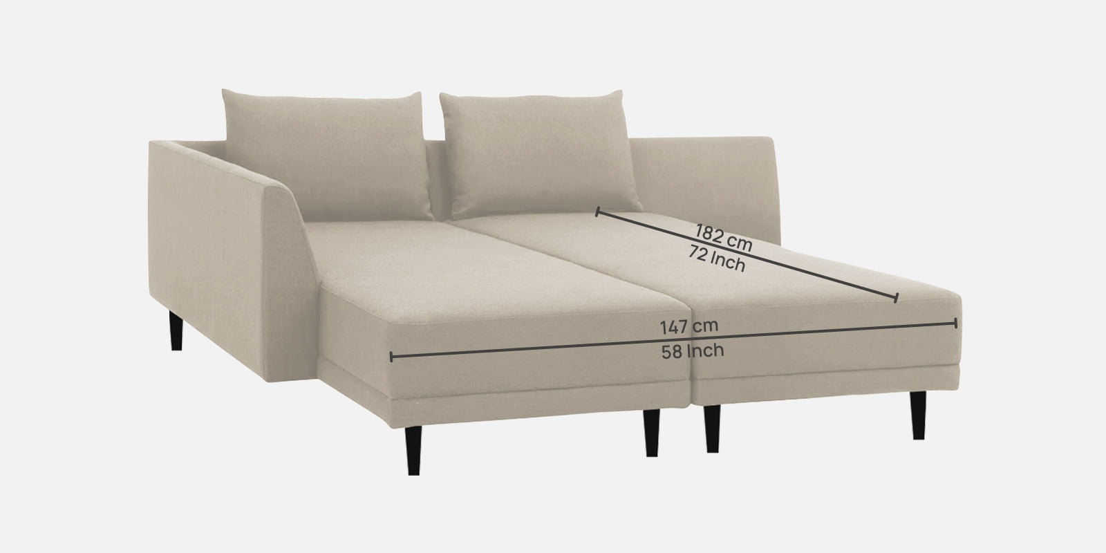 Ira Fabric RHS 6 Seater Convertible Sofa Cum Bed In Ivory Cream Colour - Febonic Living