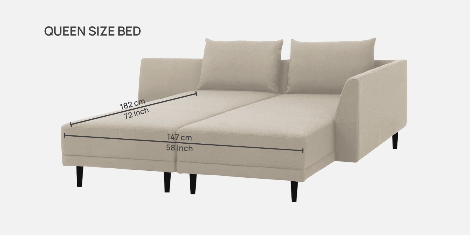 Ira Fabric LHS 6 Seater Convertible Sofa Cum Bed In Ivory Cream Colour - Febonic Living