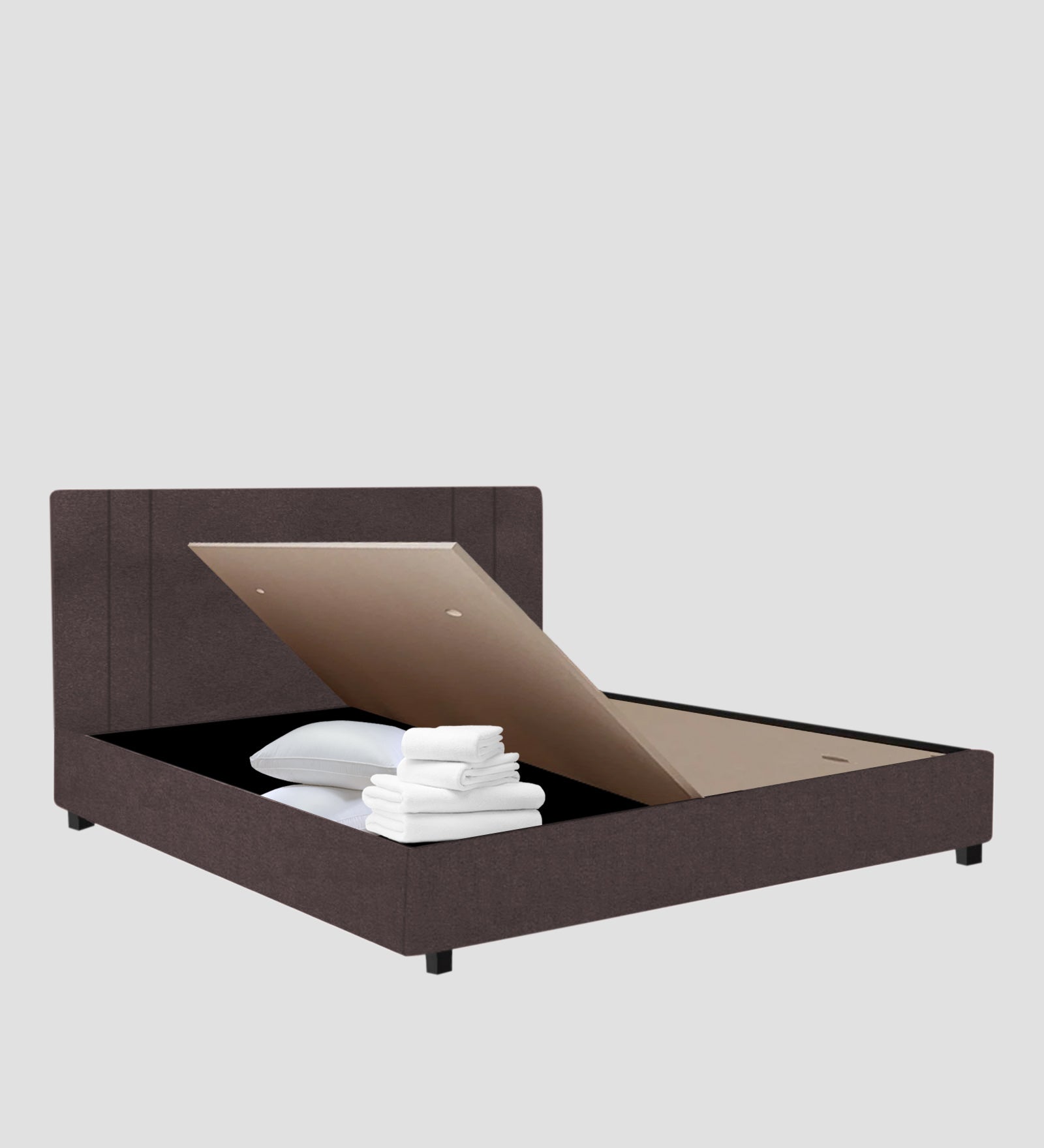 Asyra Velvet Upholstered King Size Bed In Mocha Brown Colour With Box Storage - Febonic Living