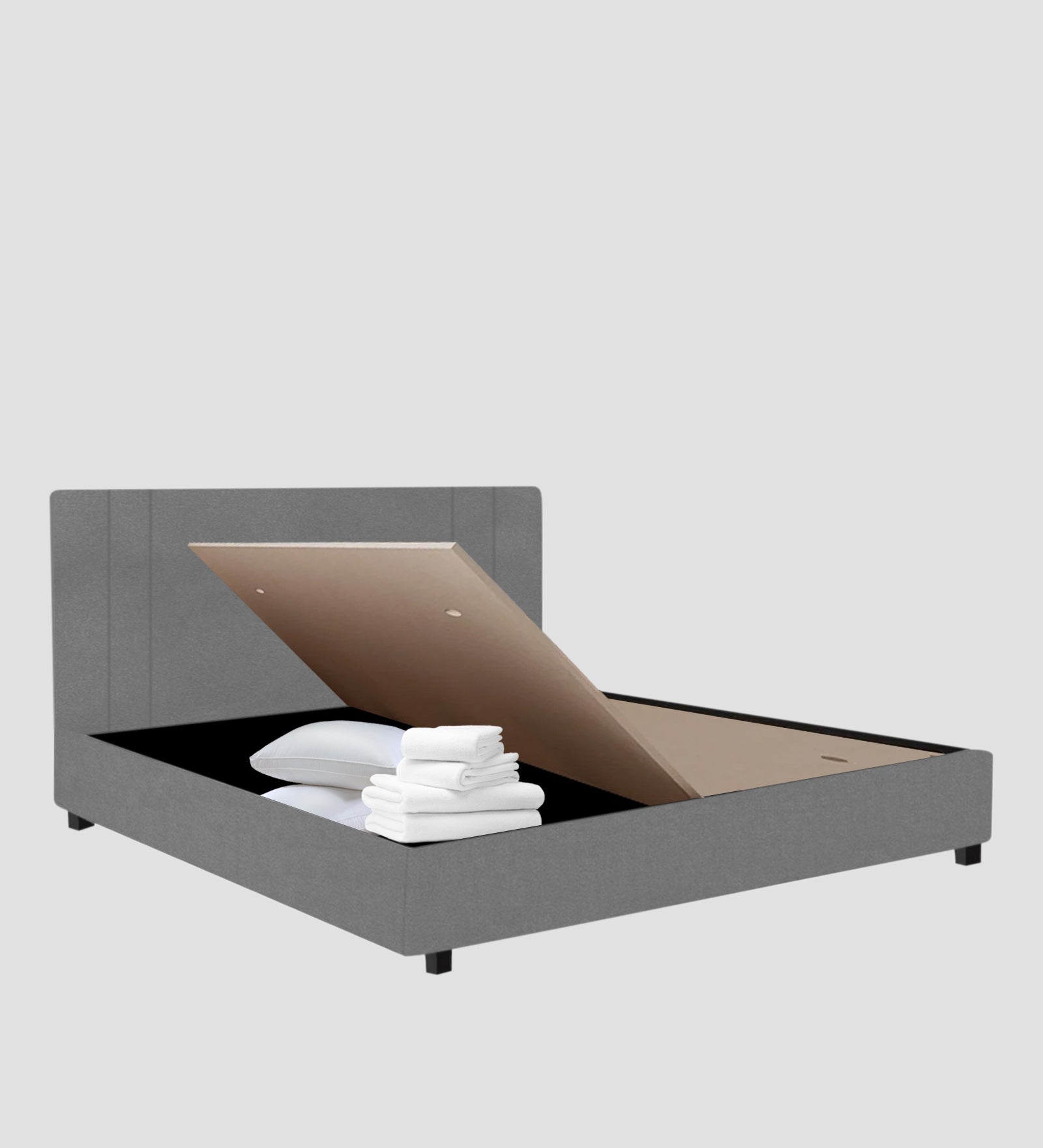 Asyra Velvet Queen Bed in Light Grey Colour With Box Storage - Febonic Living